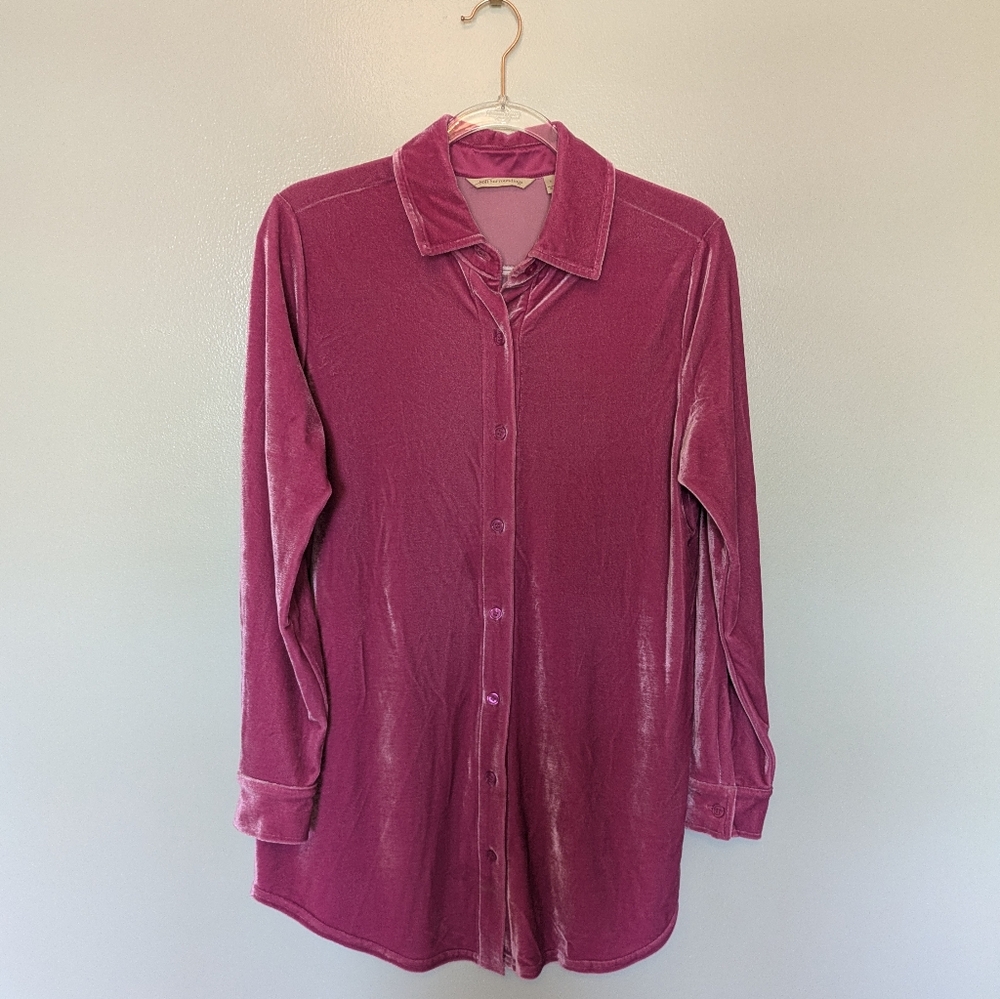 Soft Surroundings Velvet Boyfriend Tunic Shirt Berry Pink Small